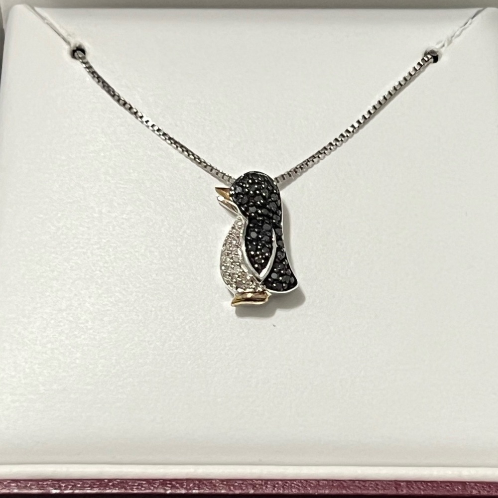 Black and White Diamond Penguin Pendant